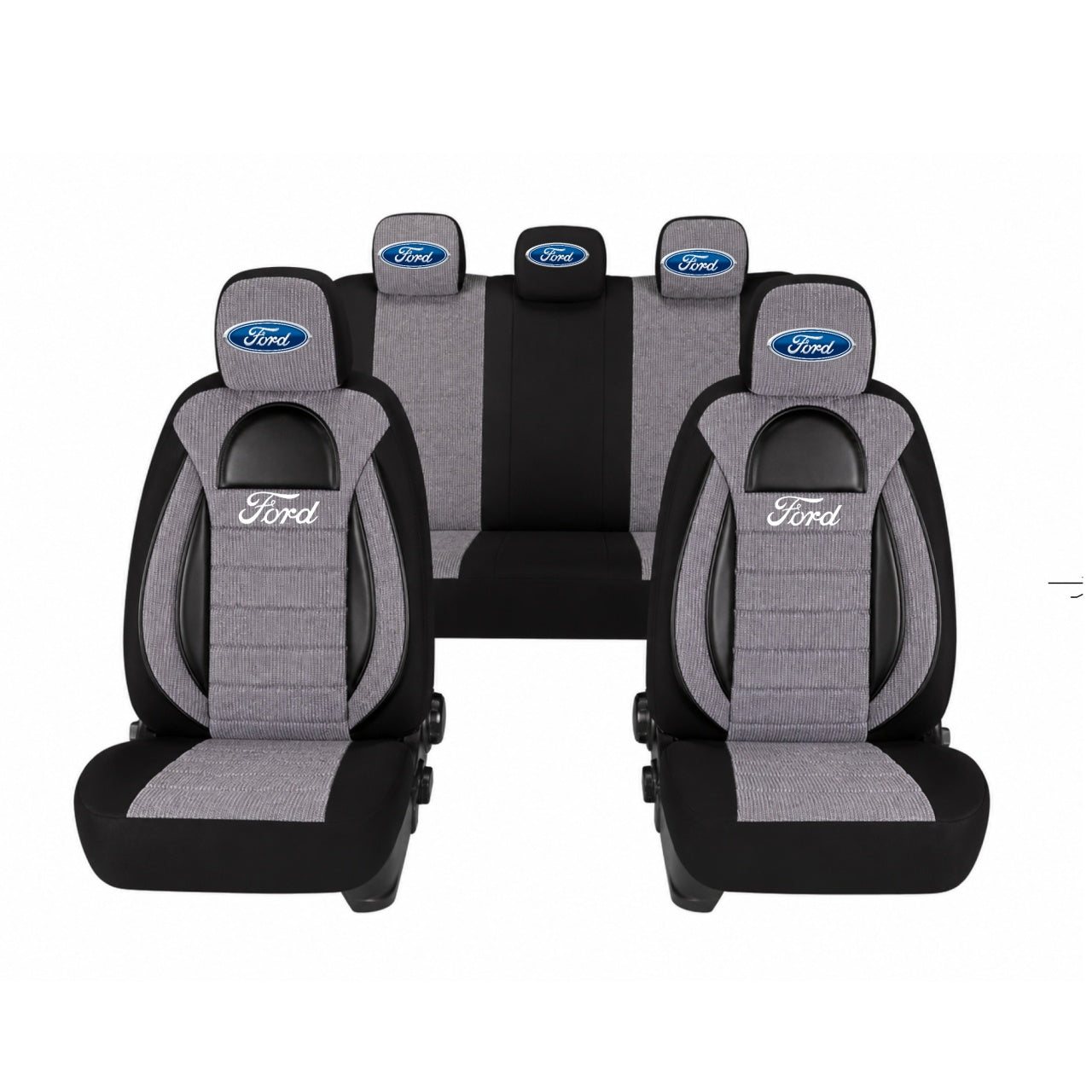 Set Huse Scaune Universale Racing, Gri cu Negru Personalizate cu Ford