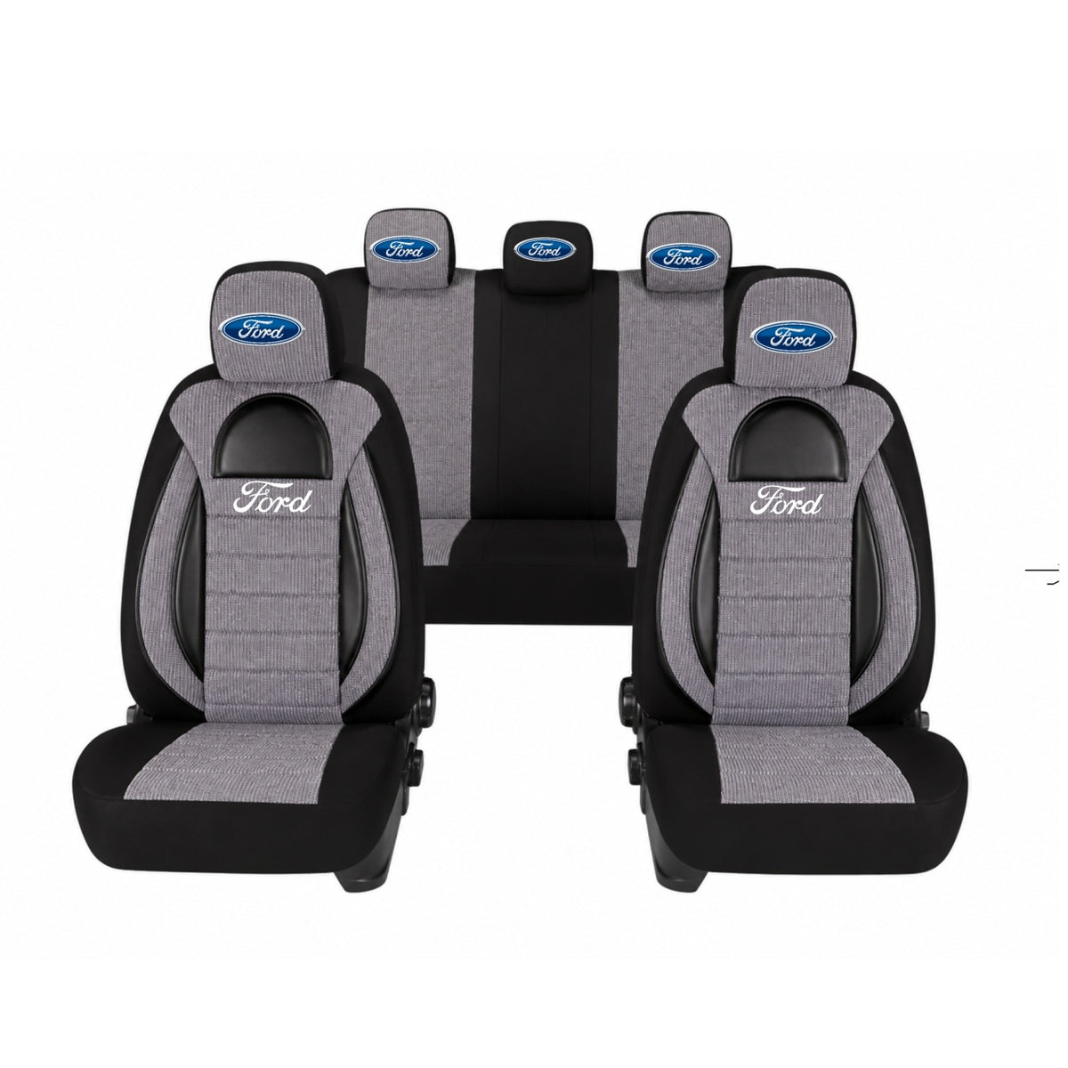 Set Huse Scaune Universale Racing, Gri cu Negru Personalizate cu Ford