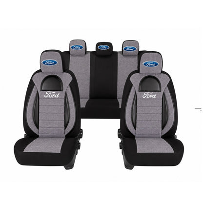 Set Huse Scaune Universale Racing, Gri cu Negru Personalizate cu Ford