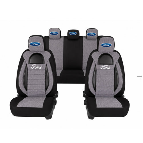 Set Huse Scaune Universale Racing, Gri cu Negru Personalizate cu Ford