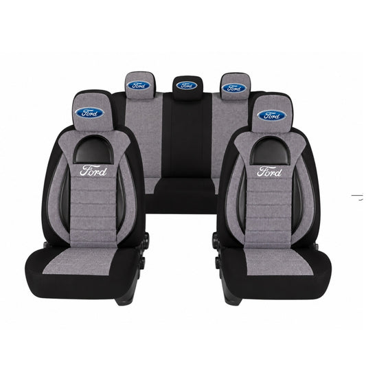 Set Huse Scaune Universale Racing, Gri cu Negru Personalizate cu Ford