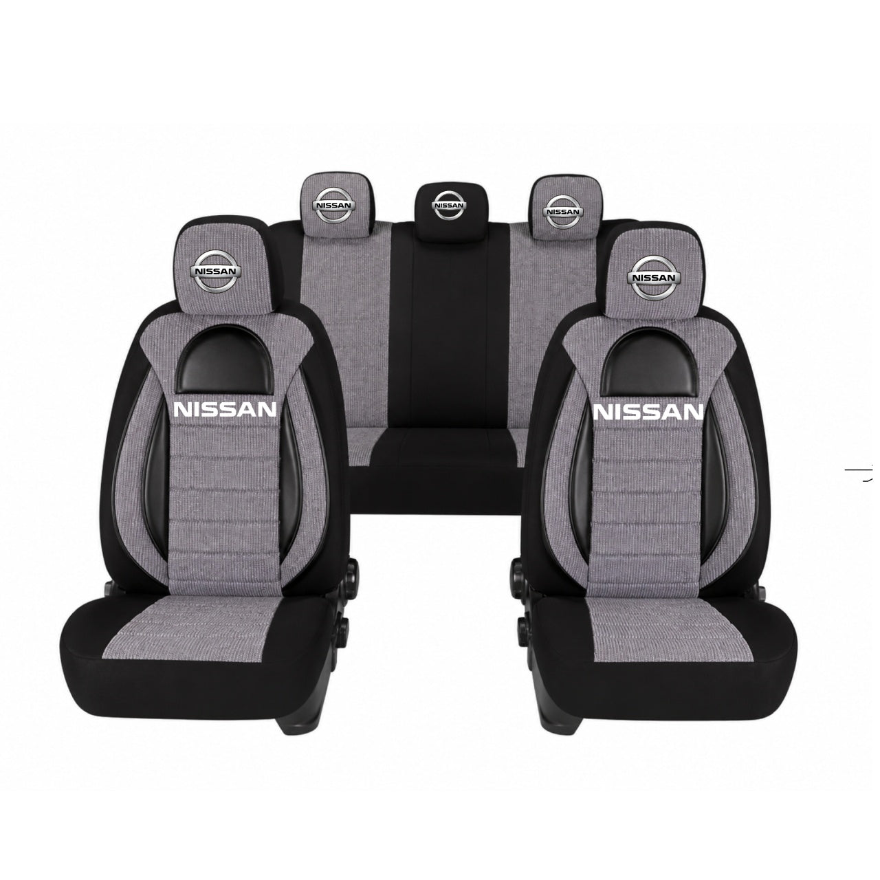 Set Huse Scaune Universale Racing, Gri cu Negru Personalizate cu Nissan