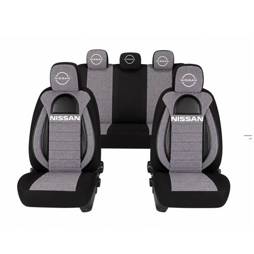 Set Huse Scaune Universale Racing, Gri cu Negru Personalizate cu Nissan Nou