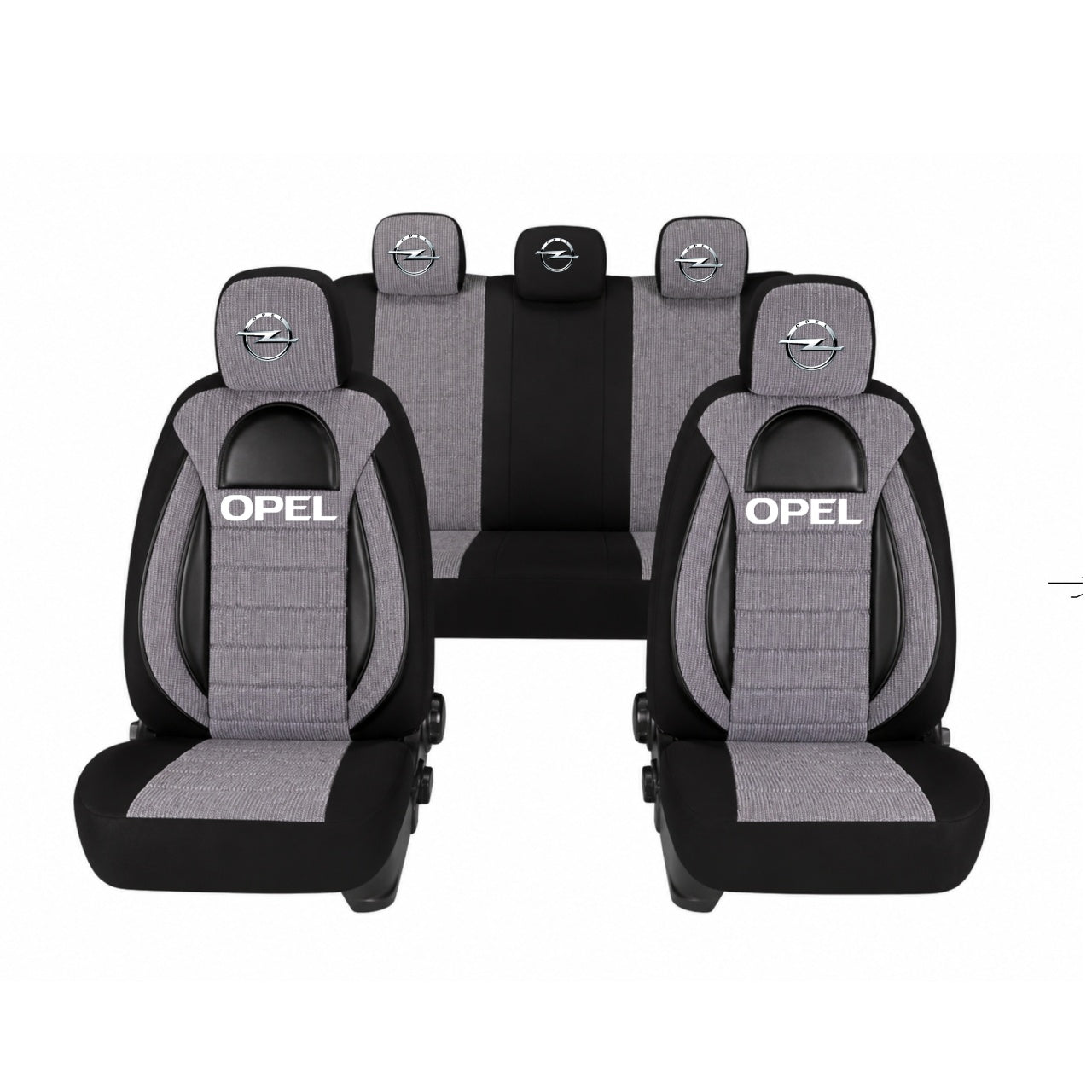 Set Huse Scaune Universale Racing, Gri cu Negru Personalizate cu Opel