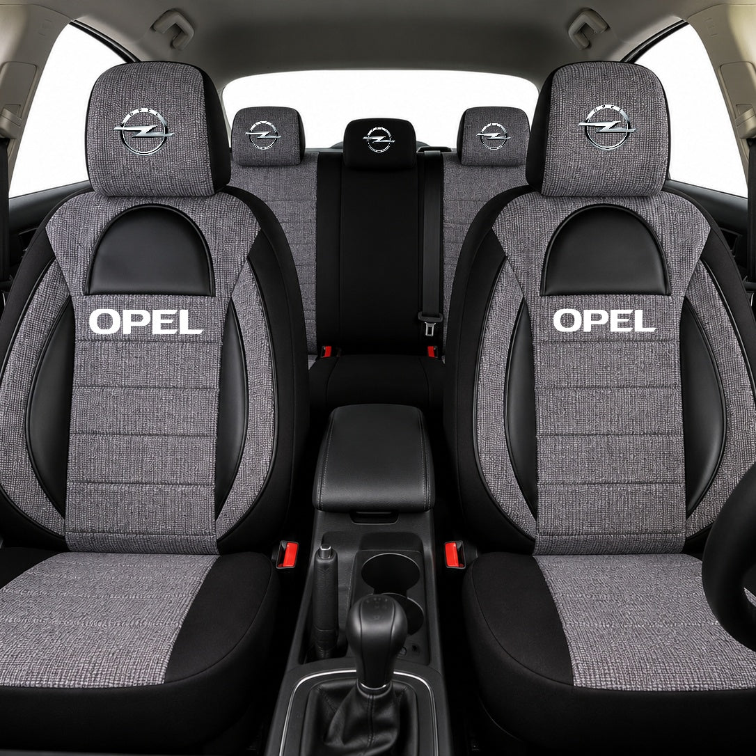 Set Huse Scaune Universale Racing, Gri cu Negru Personalizate cu Opel