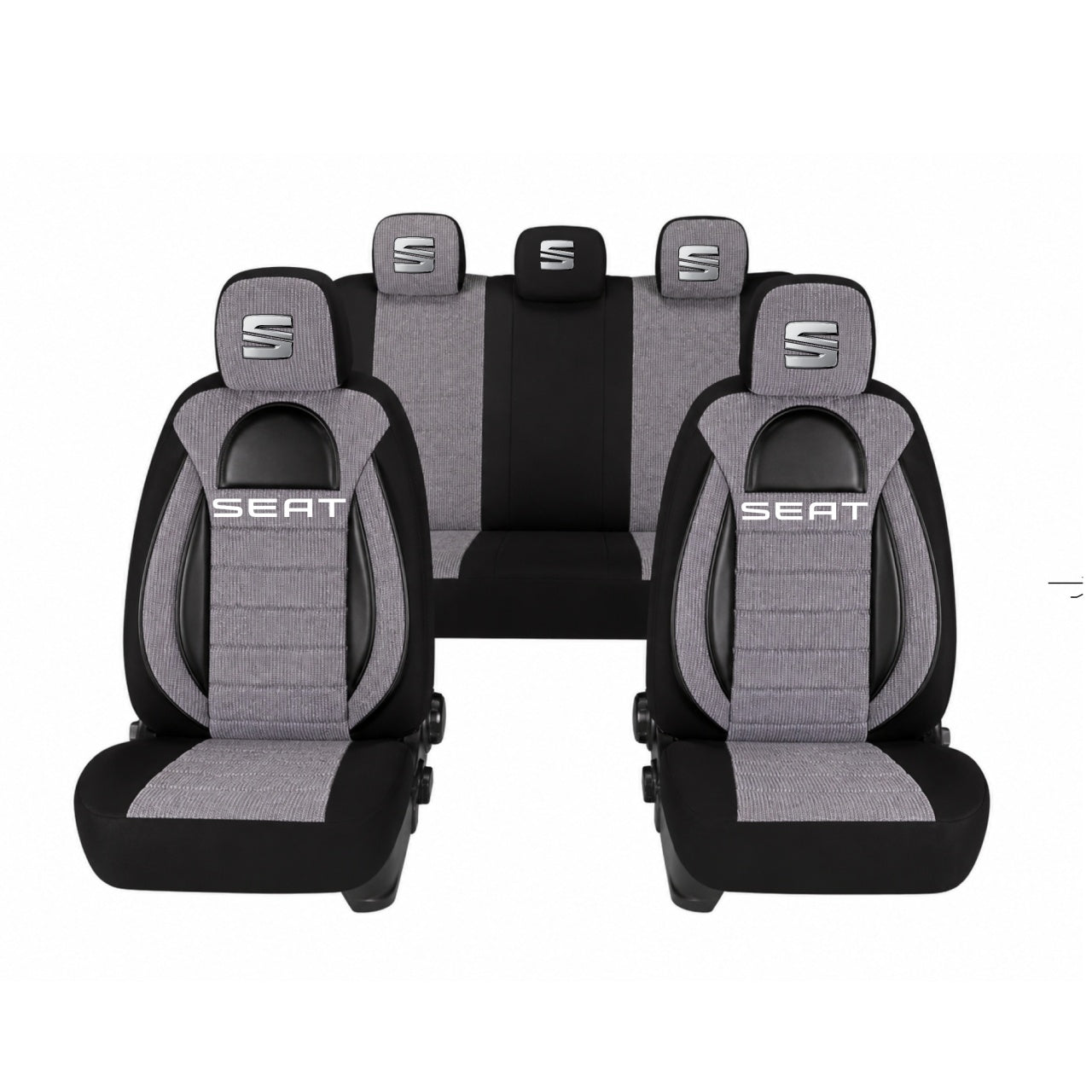 Set Huse Scaune Universale Racing, Gri cu Negru Personalizate cu Seat