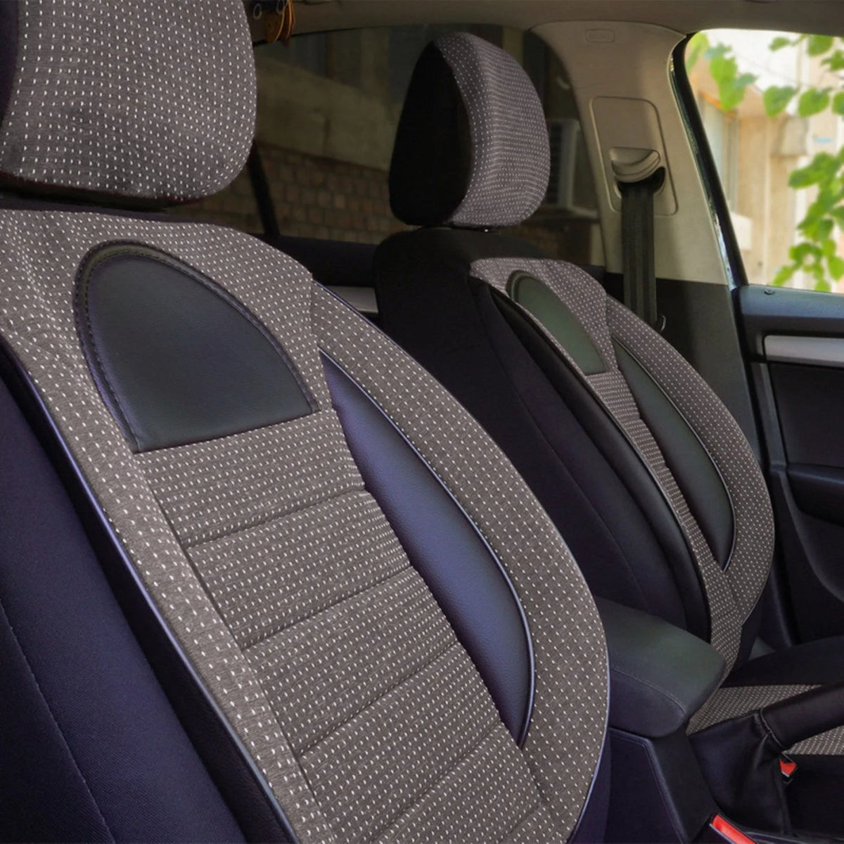 Set Huse Scaune Universale Racing, Gri cu Negru Personalizate cu Seat