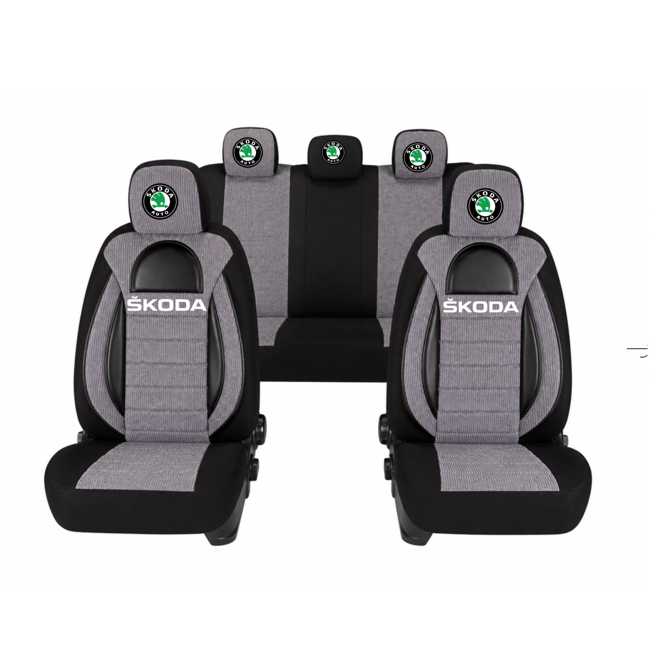 Set Huse Scaune Universale Racing, Gri cu Negru Personalizate cu Skoda