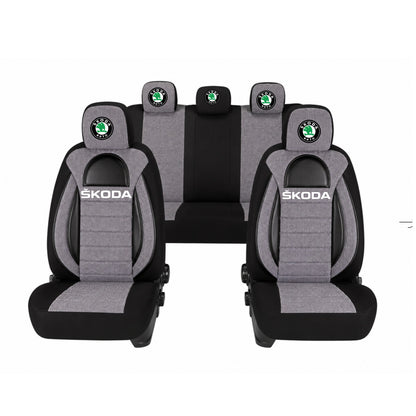 Set Huse Scaune Universale Racing, Gri cu Negru Personalizate cu Skoda