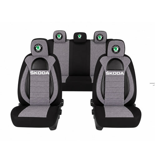 Set Huse Scaune Universale Racing, Gri cu Negru Personalizate cu Skoda
