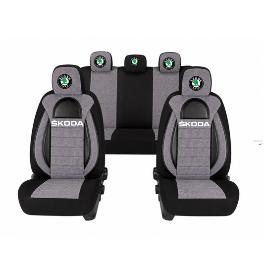 Set Huse Scaune Universale Racing, Gri cu Negru Personalizate cu Skoda