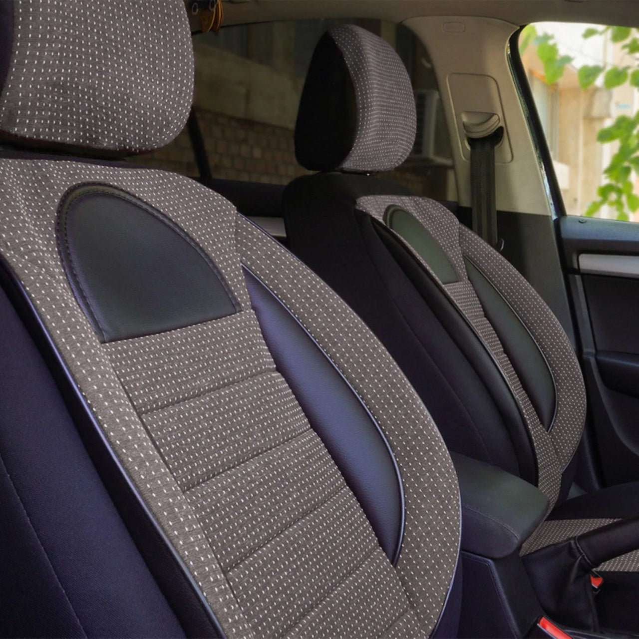 Set Huse Scaune Universale Racing, Gri cu Negru Personalizate cu Skoda