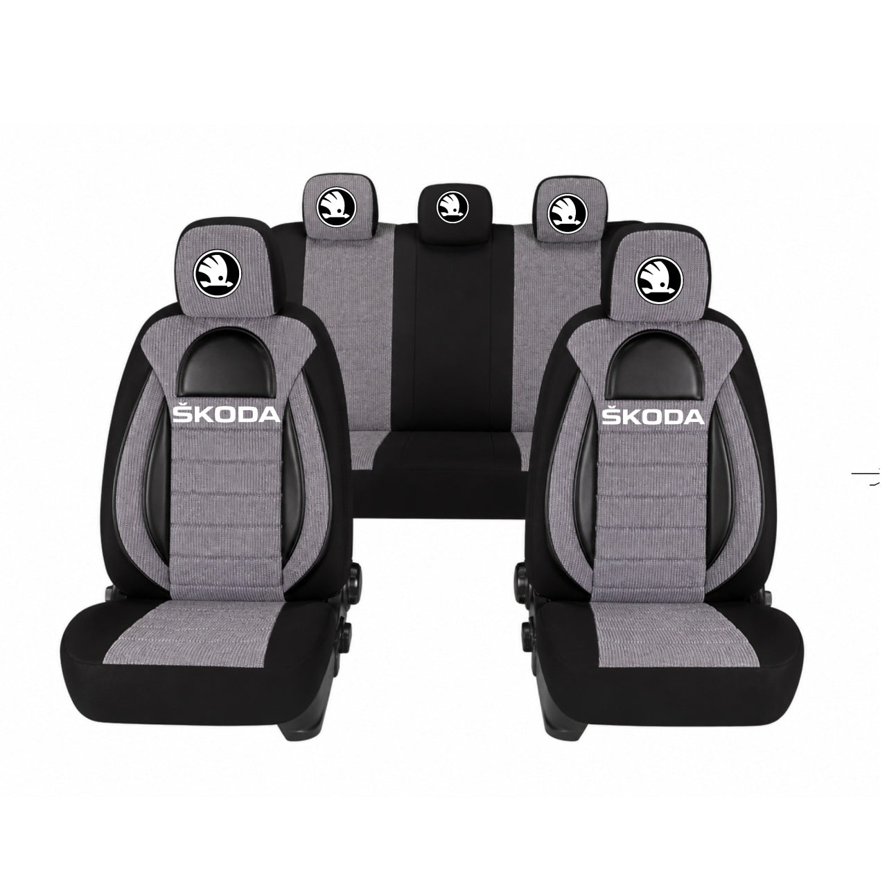 Set Huse Scaune Universale Racing, Gri cu Negru Personalizate cu Skoda Nou