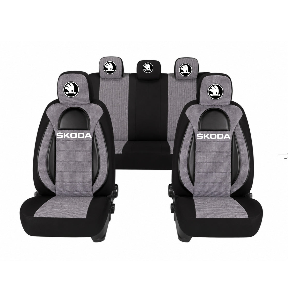 Set Huse Scaune Universale Racing, Gri cu Negru Personalizate cu Skoda Nou