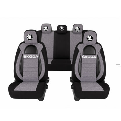 Set Huse Scaune Universale Racing, Gri cu Negru Personalizate cu Skoda Nou