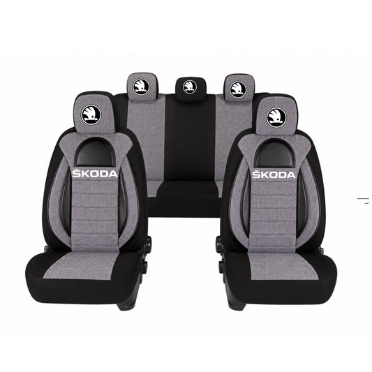 Set Huse Scaune Universale Racing, Gri cu Negru Personalizate cu Skoda Nou
