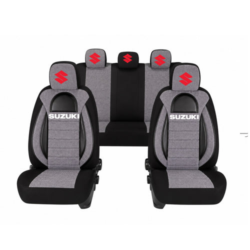 Set Huse Scaune Universale Racing, Gri cu Negru Personalizate cu Suzuki
