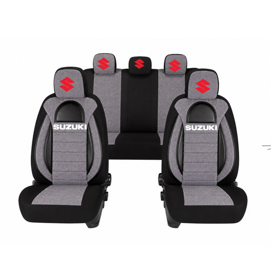 Set Huse Scaune Universale Racing, Gri cu Negru Personalizate cu Suzuki