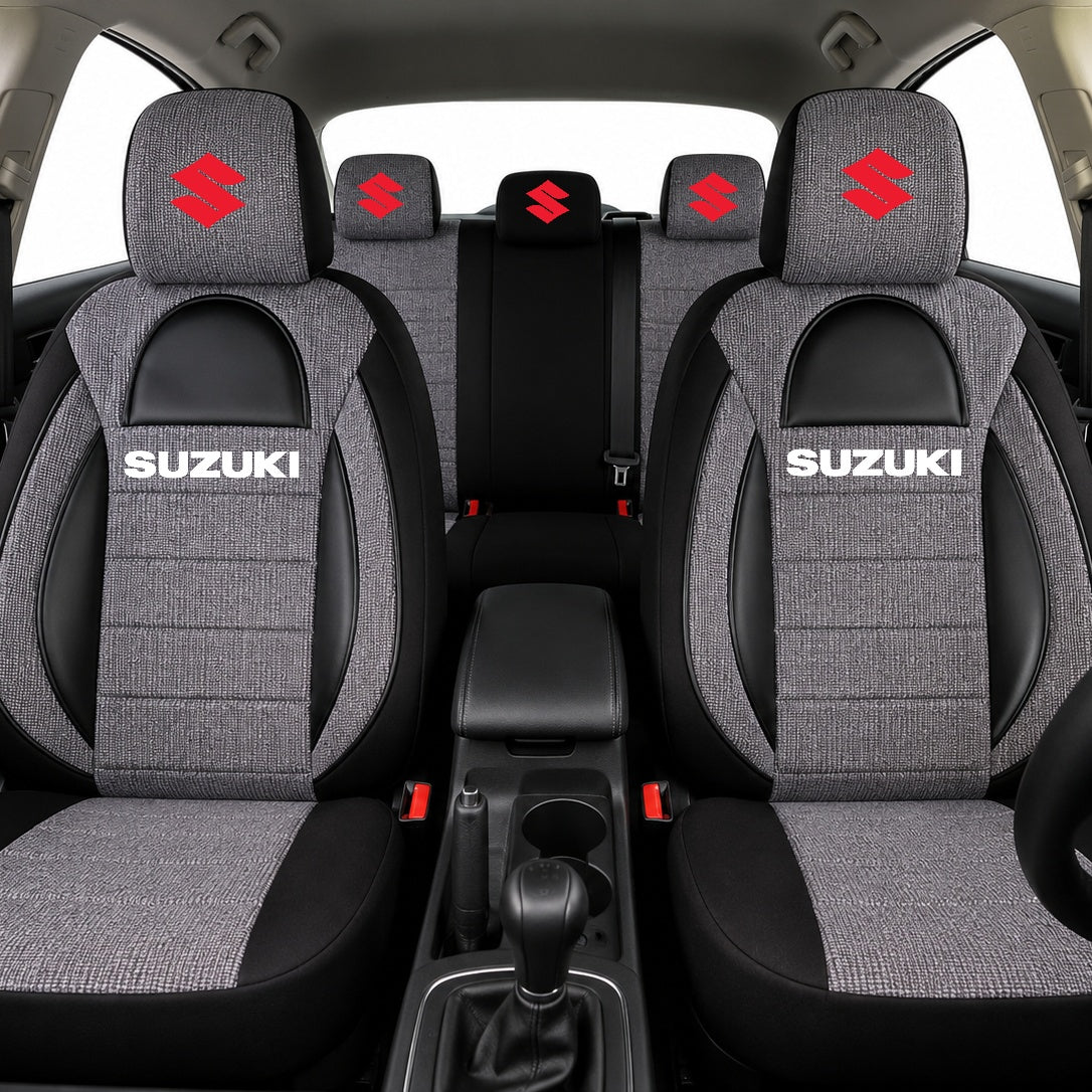 Set Huse Scaune Universale Racing, Gri cu Negru Personalizate cu Suzuki