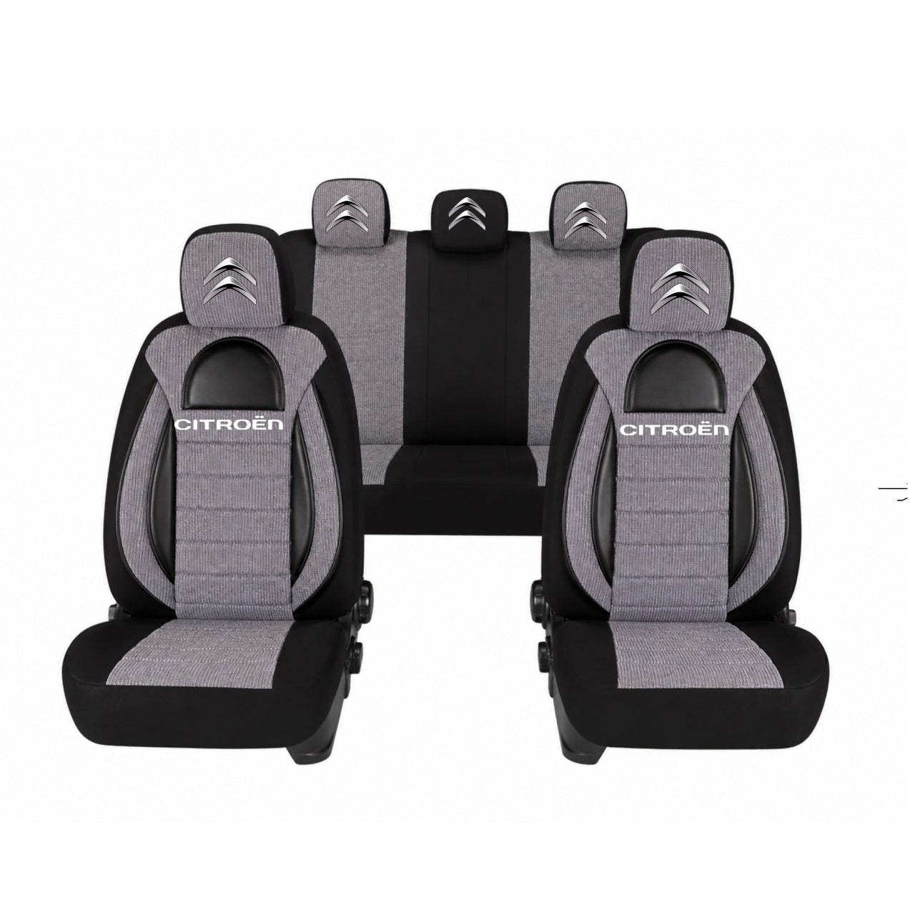 Set Huse Scaune Universale Racing, Gri cu Negru Personalizate cu Citroen