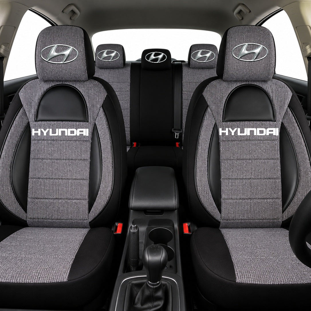 Set Huse Scaune Universale Racing, Gri cu Negru Personalizate cu Hyundai