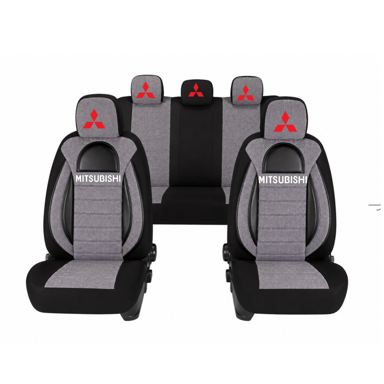 Set Huse Scaune Universale Racing, Gri cu Negru Personalizate cu Mitsubishi