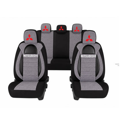Set Huse Scaune Universale Racing, Gri cu Negru Personalizate cu Mitsubishi