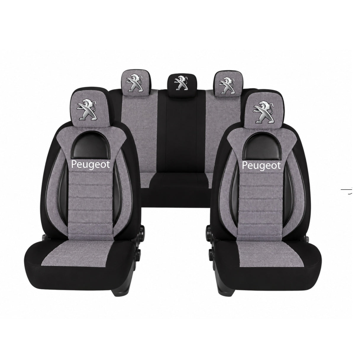 Set Huse Scaune Universale Racing, Gri cu Negru Personalizate cu Peugeot