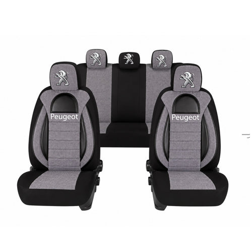 Set Huse Scaune Universale Racing, Gri cu Negru Personalizate cu Peugeot