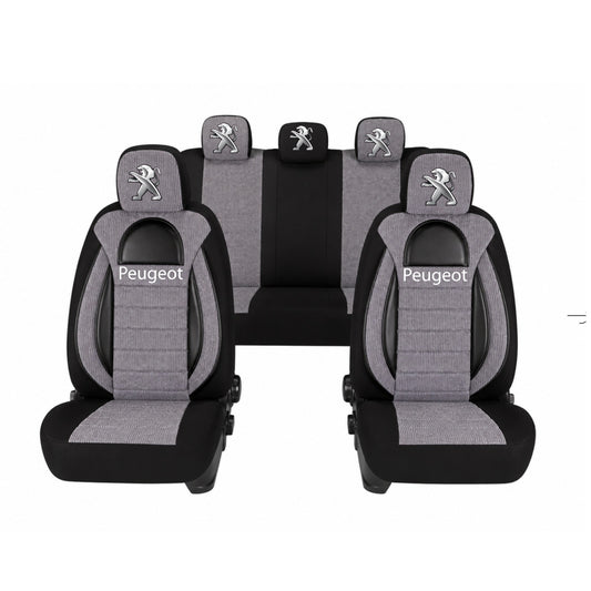 Set Huse Scaune Universale Racing, Gri cu Negru Personalizate cu Peugeot