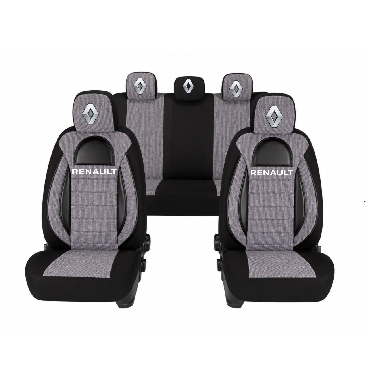 Set Huse Scaune Universale Racing, Gri cu Negru Personalizate cu Renault