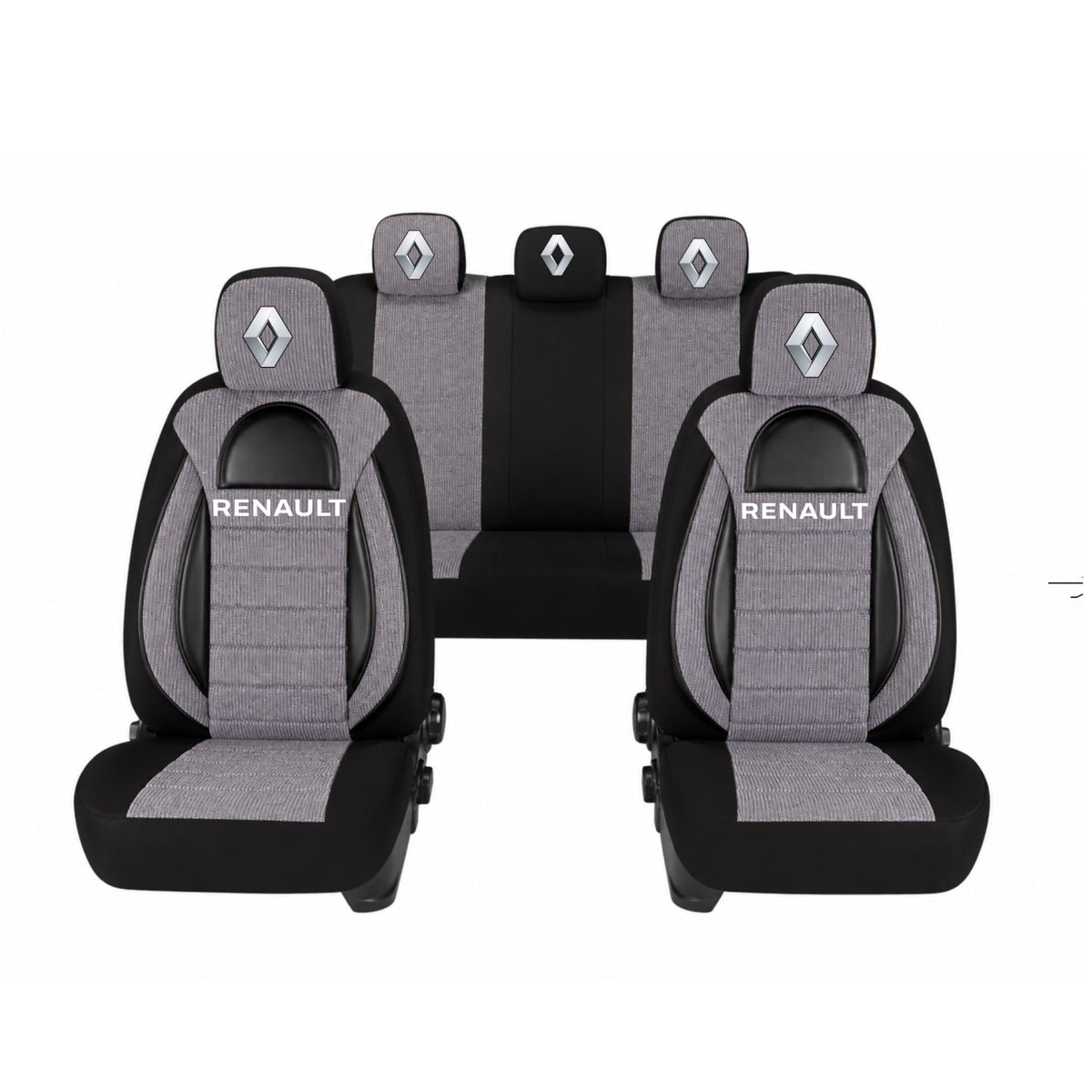 Set Huse Scaune Universale Racing, Gri cu Negru Personalizate cu Renault