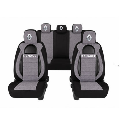 Set Huse Scaune Universale Racing, Gri cu Negru Personalizate cu Renault