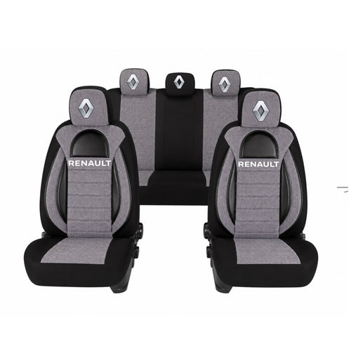 Set Huse Scaune Universale Racing, Gri cu Negru Personalizate cu Renault