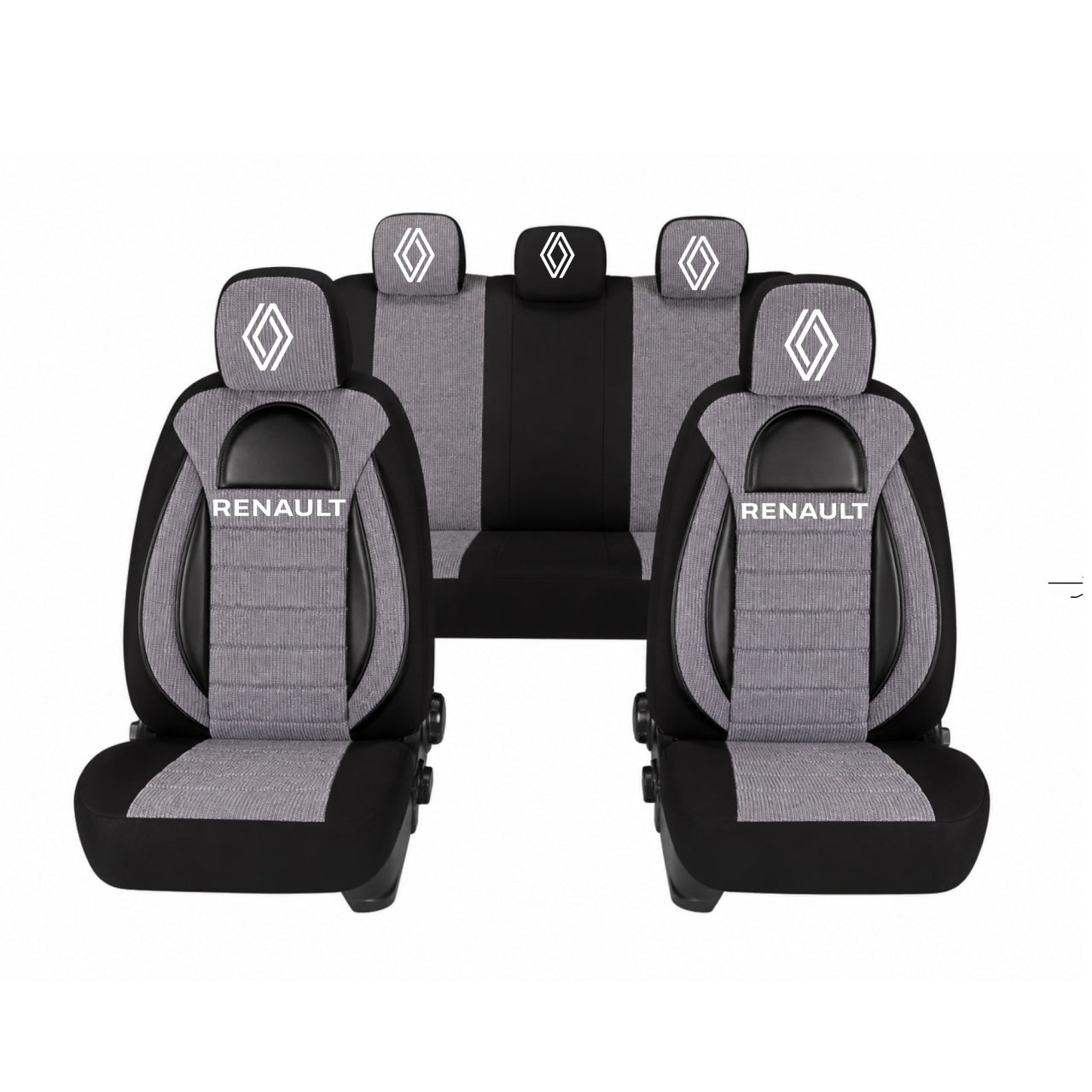 Set Huse Scaune Universale Racing, Gri cu Negru Personalizate cu Renault Nou