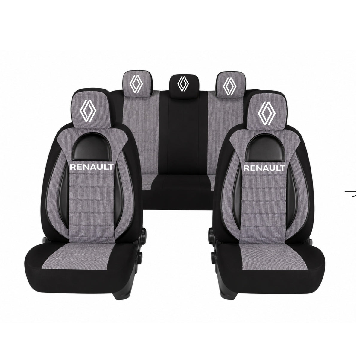 Set Huse Scaune Universale Racing, Gri cu Negru Personalizate cu Renault Nou