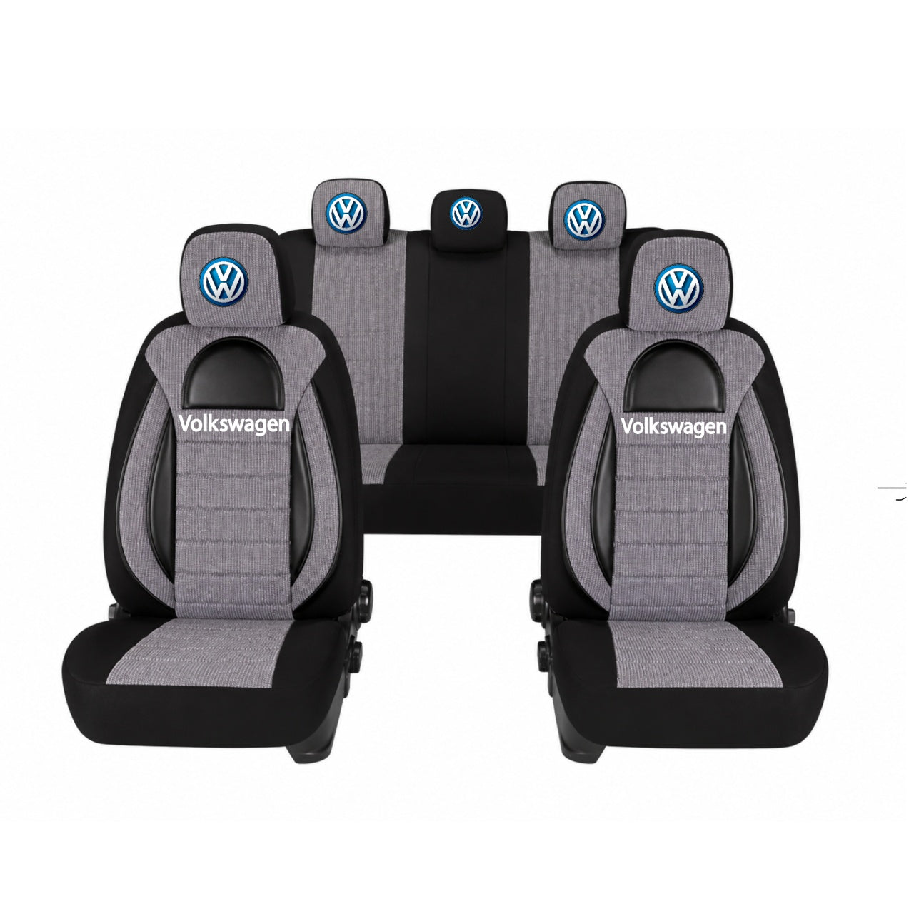 Set Huse Scaune Universale Racing, Gri cu Negru Personalizate cu Volkswagen