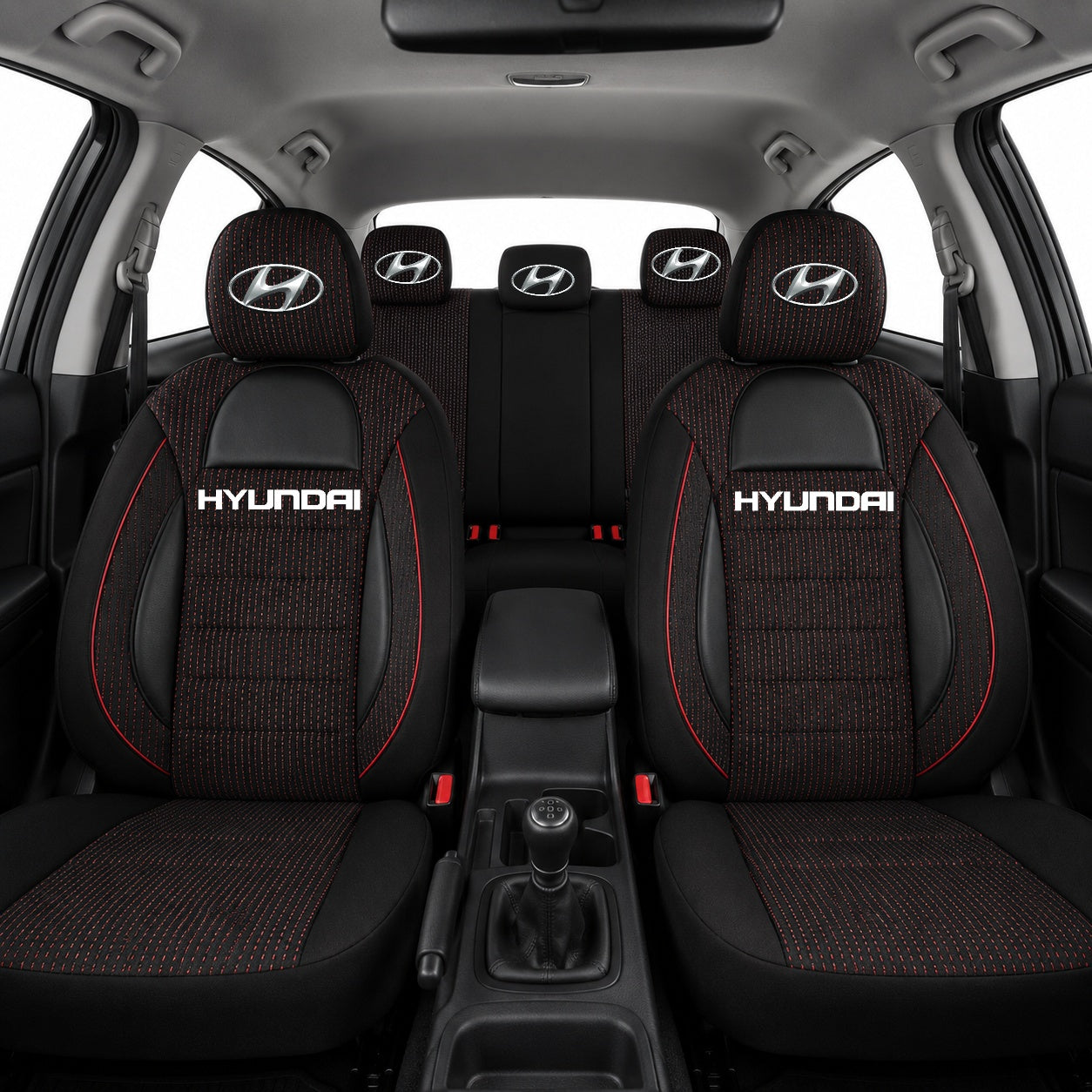 Set Huse Scaune Universale Racing Negru Personalizate cu Hyundai