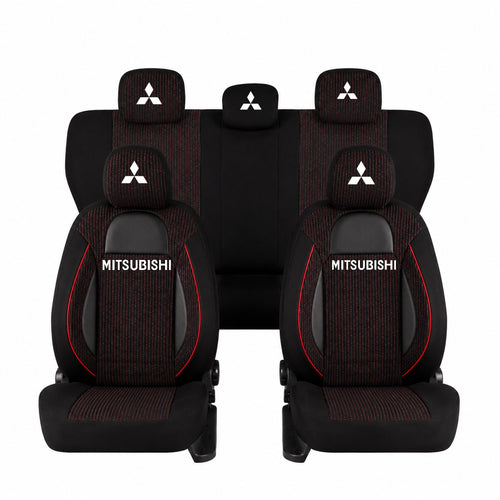 Set Huse Scaune Universale Racing, Negru Personalizate cu Mitsubishi