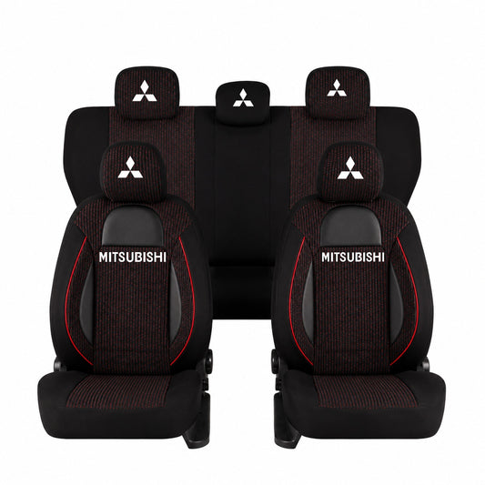 Set Huse Scaune Universale Racing, Negru Personalizate cu Mitsubishi