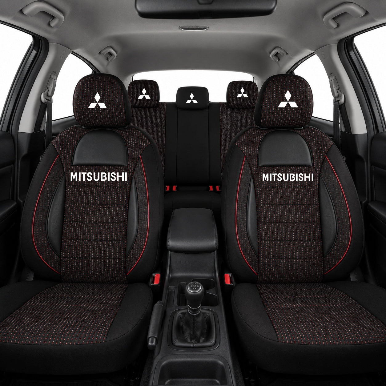 Set Huse Scaune Universale Racing, Negru Personalizate cu Mitsubishi