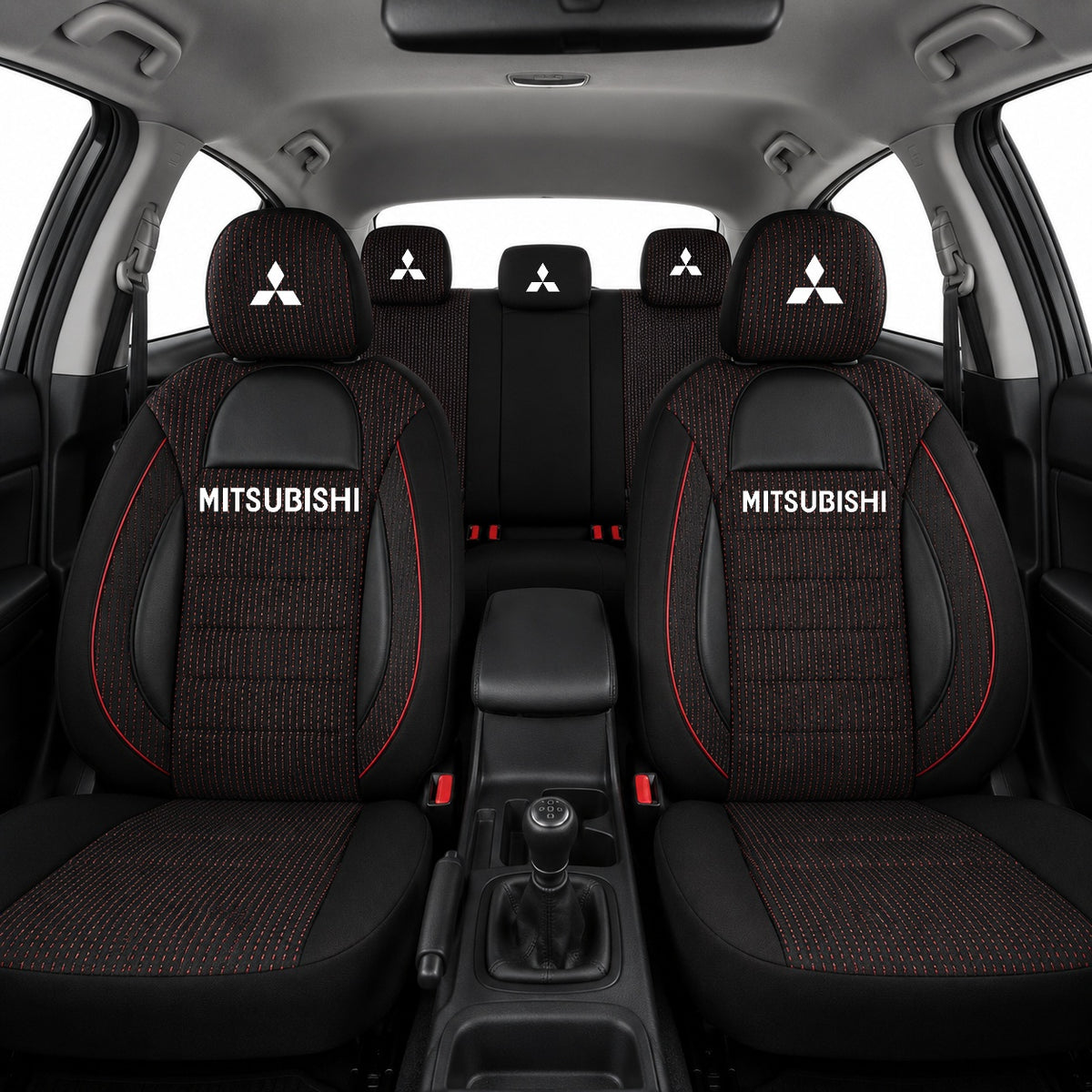 Set Huse Scaune Universale Racing, Negru Personalizate cu Mitsubishi