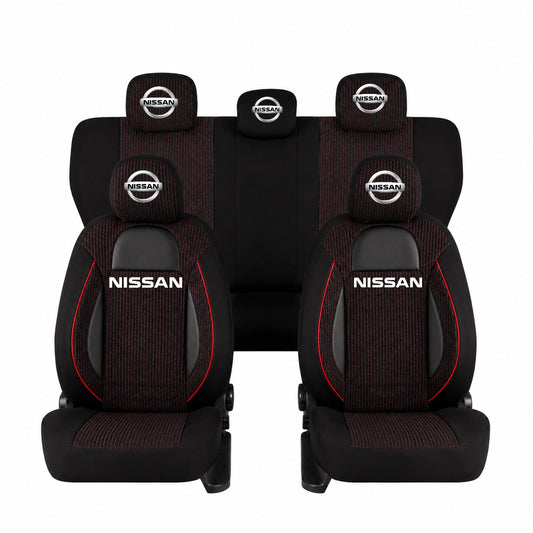 Set Huse Scaune Universale Racing Negru Personalizate cu Nissan