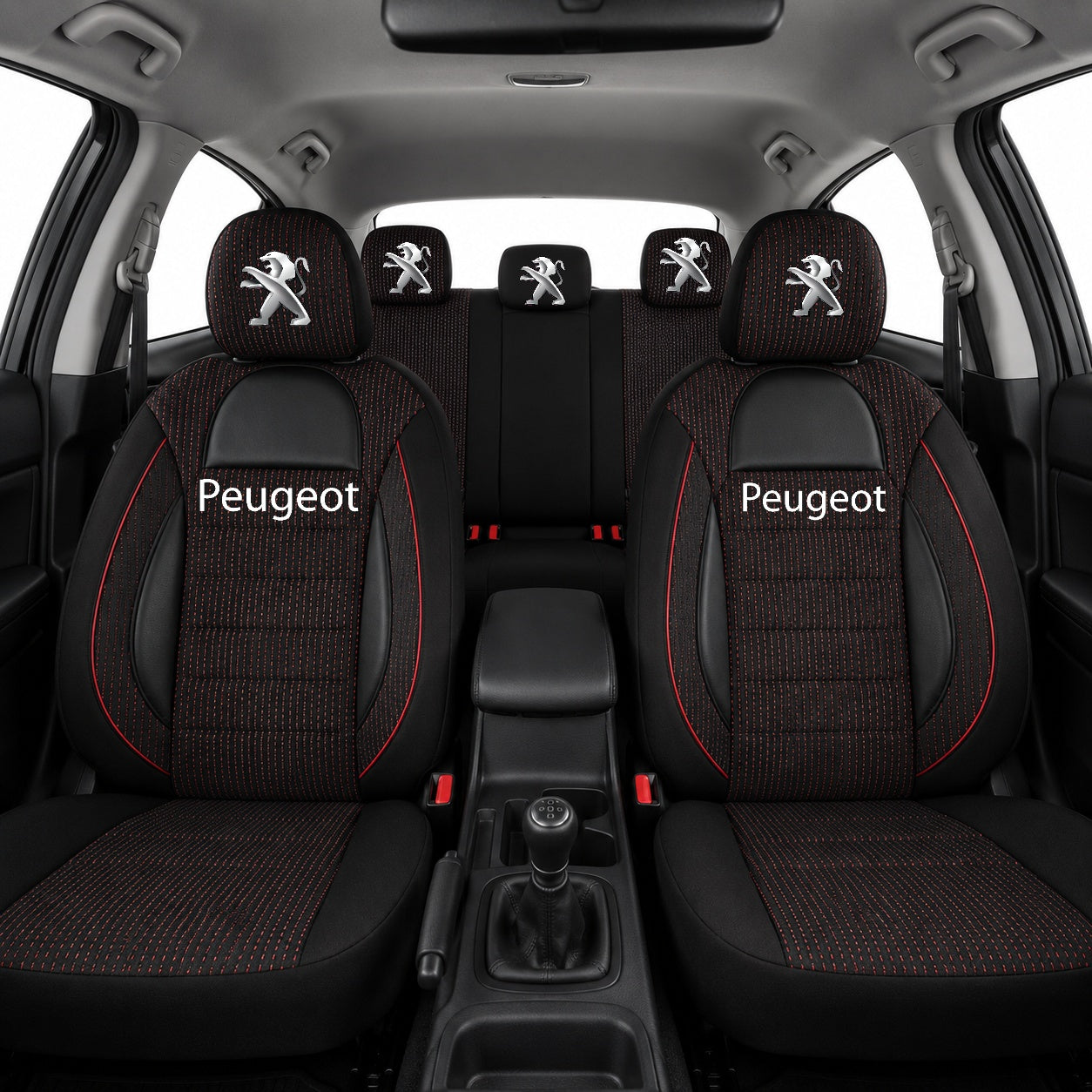 Set Huse Scaune Universale Racing Negru Personalizate cu Peugeot