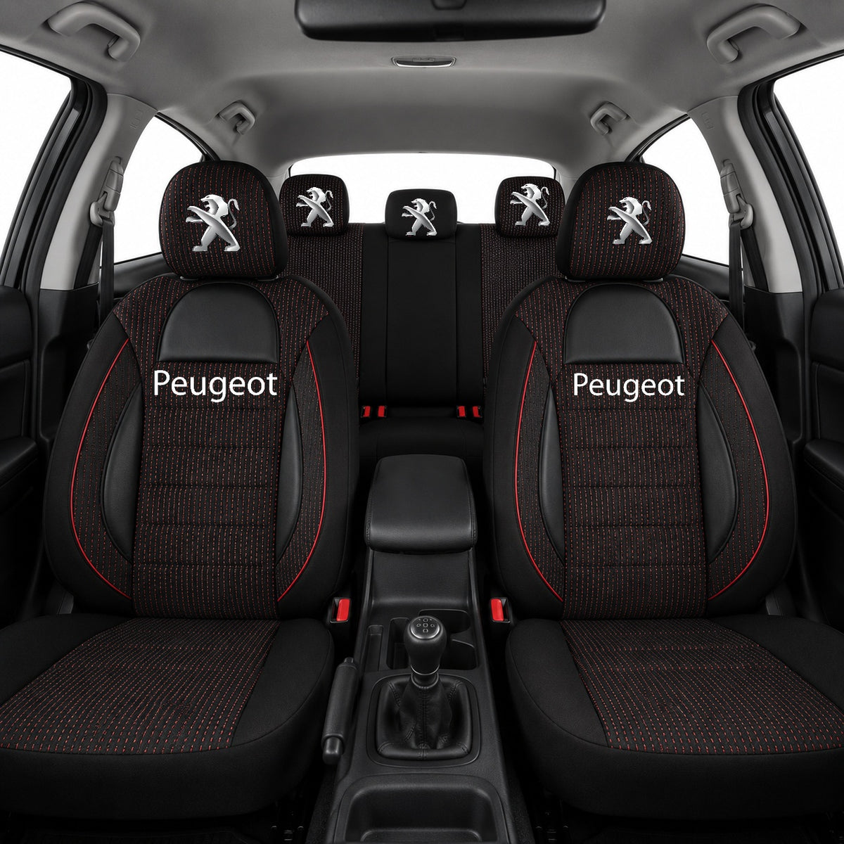 Set Huse Scaune Universale Racing Negru Personalizate cu Peugeot