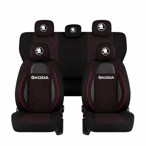 Set Huse Scaune Universale Racing Negru Personalizate cu Skoda nou