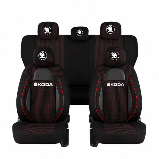 Set Huse Scaune Universale Racing Negru Personalizate cu Skoda nou