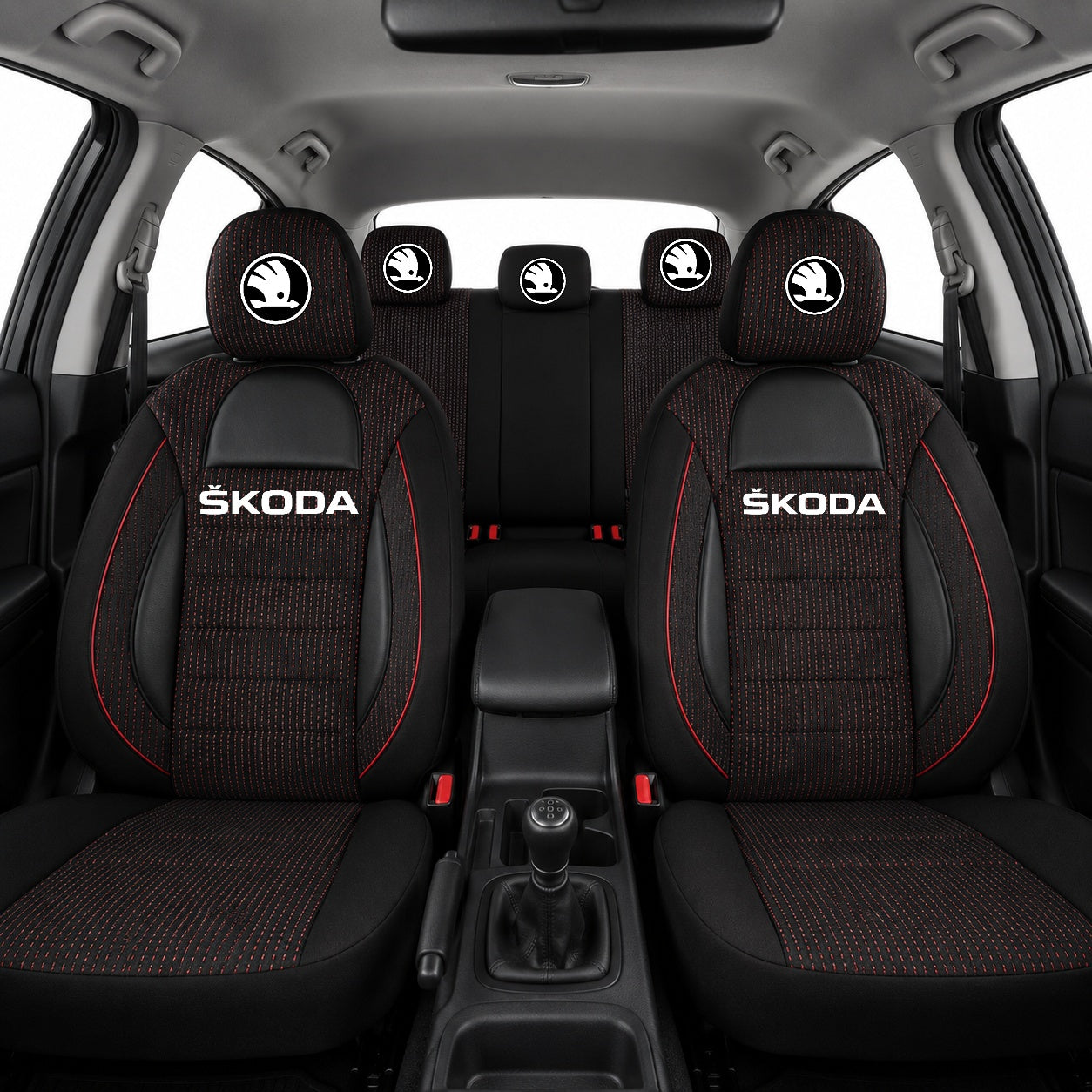 Set Huse Scaune Universale Racing Negru Personalizate cu Skoda nou