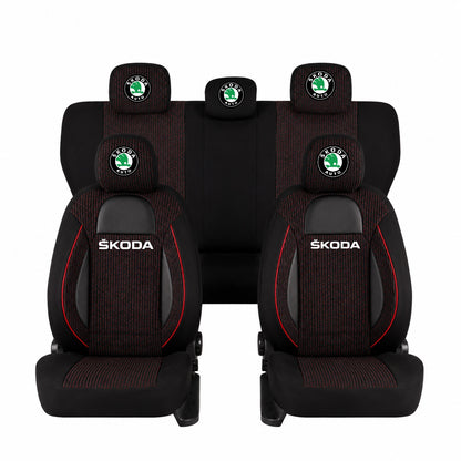 Set Huse Scaune Universale Racing Negru Personalizate cu Skoda