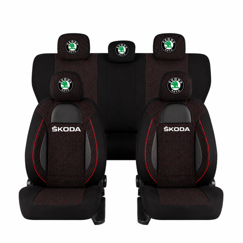 Set Huse Scaune Universale Racing Negru Personalizate cu Skoda